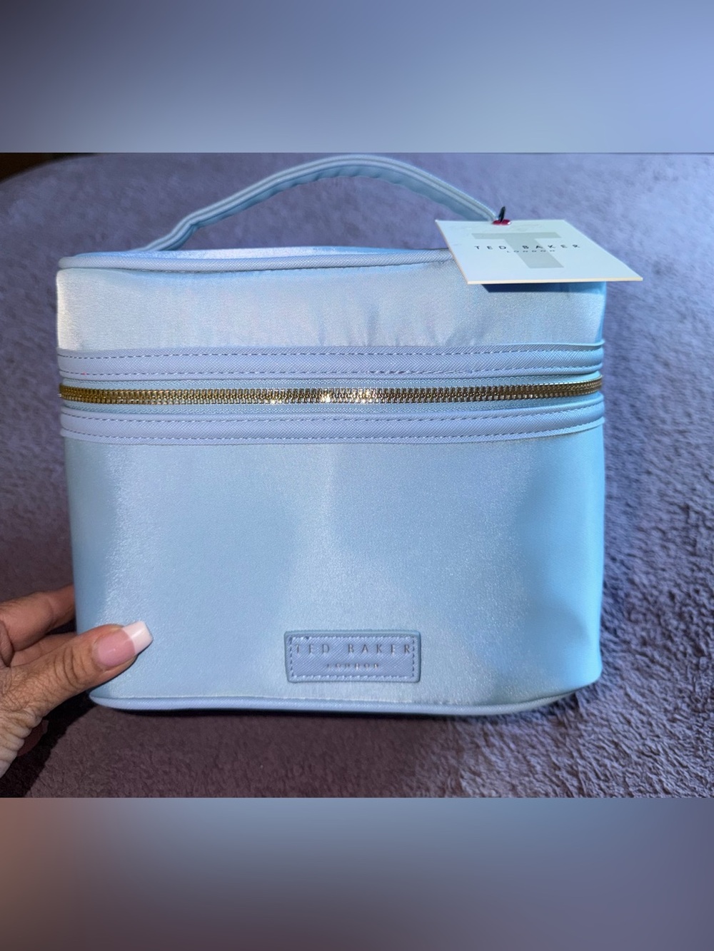 Ted Baker 🩵 Light Blue Satin Cosmetic Case with Gold Zip